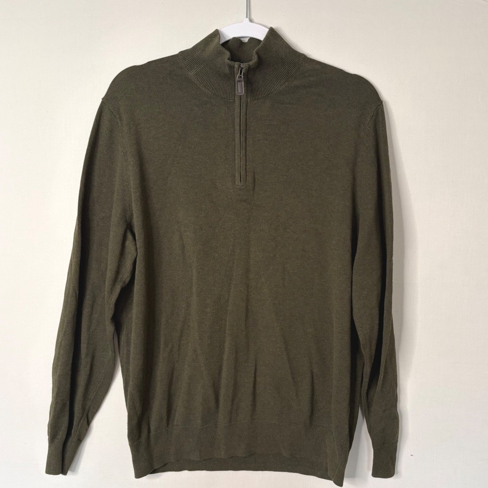 Jos A Bank Traveler Olive Green Quarter Zip Sweater Pima Cotton Mens M Gorpcore